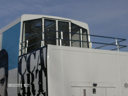 Art bus balcony. Conversion by Qualiti Conversions. 01489 783622. www.qualiticonversions.com